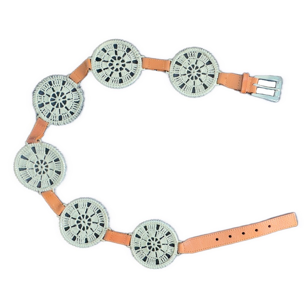 Michael Kors Leather and Crocheted Rings Belt